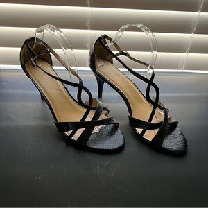 Talbots Black Faux Snake Strappy Heeled Sandals
